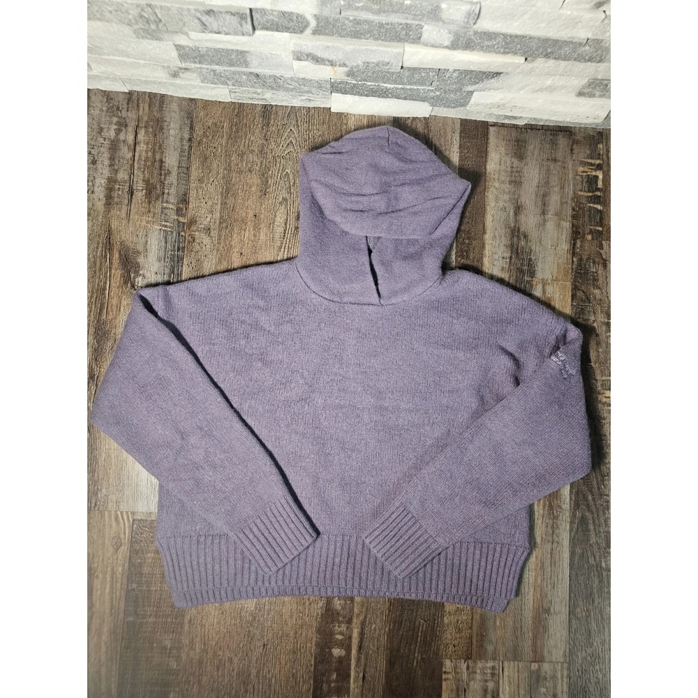 Greyson Cashmere Wool Blend Hooded Sweater Womens Purple Cropped M LPGA logo